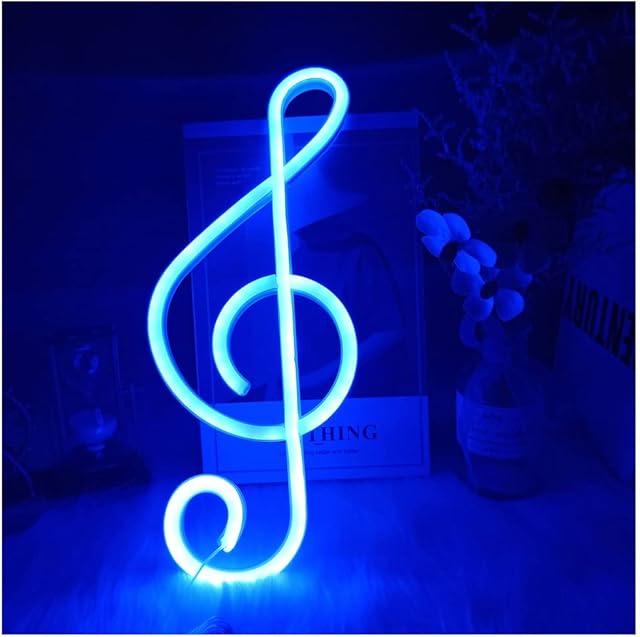 ENUOLI Music Note Neon Signs Blue Neon Lights for Wall Decor Led Night Lights Battery or USB Operated Neon Lights Light Up Signs Decor for Bedroom Living Room Christmas Wedding Party Bar (Blue)