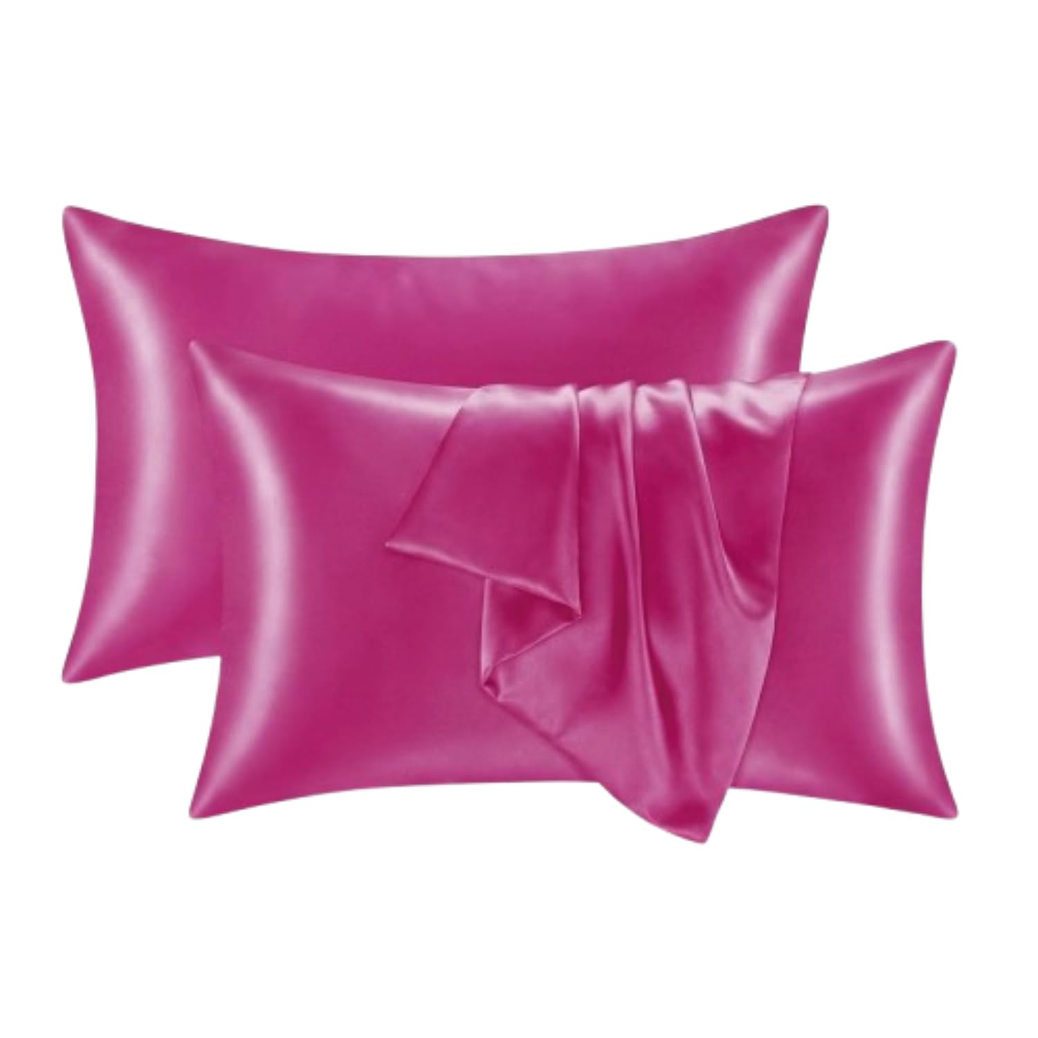 RAGGLE Satin Silk Pillowcase for Hair and Skin Standard Size 18"X 28" with Soft Breathable Smooth Cooling Pillow Covers for Sleeping or Pillow Protector (2, Rani Pink)