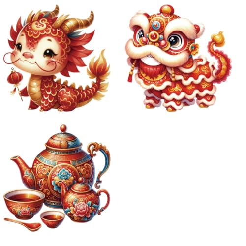 Chinese New Year Iron Transfer Patch Heat Transfer Sticker Vinyl Design Iron Applique T-Shirt Clothing DIY Craft Applique Clothing Decoration (P2)