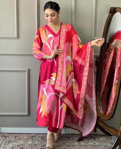 Image of ANNI DESIGNER Women's Cotton Blend Kurta With Pant & Dupatta