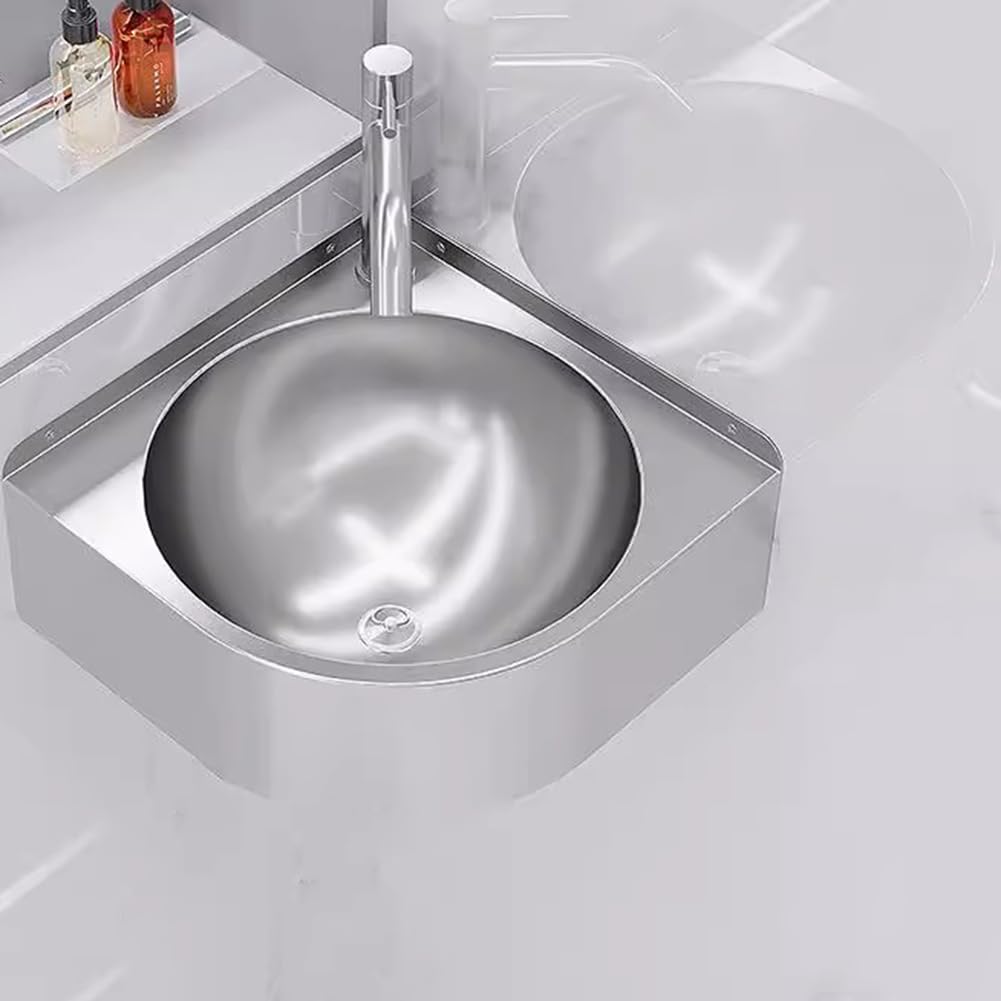 Lavello angolare triangolare in acciaio inox con rubinetto per montaggio a parete per cucina, bagno, lavanderia e uso in giardino