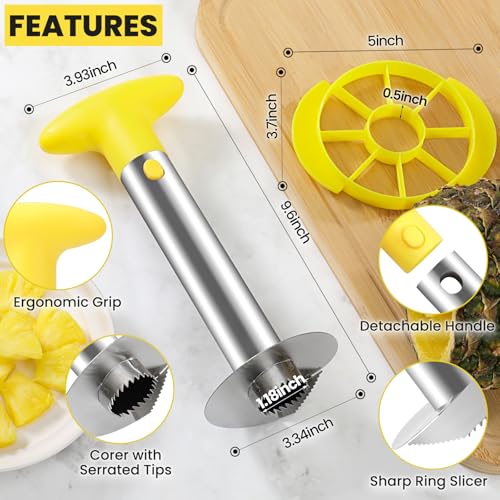 Image of CUNSENR Premium Pineapple Corer and Slicer Tool - Pineapple Cutter with Sharp Serrated Tips - Easy to Use & Clean - Stainless Steel Core Remover for Pineapple - Slice and Core Fruits with Ease(Yellow)