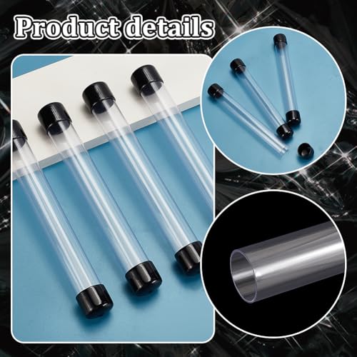 Image of AHANDMAKER 5Pcs Clear Plastic Tubes with Caps, 8 Inch x 0.9 Inch Rigid Storage Tube, Portable Transparent Container Tube for Incense Sticks Beads Pens Small Item Storage