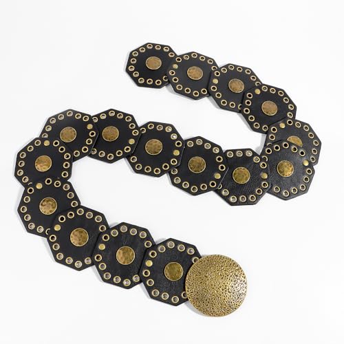 Western-Wide-Disc-Boho-Belts for Women PU-Leather Hollow-Concho Waist Belt for Dress Jeans4