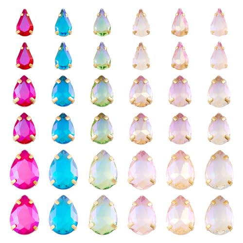 PH PandaHall 72pcs Sew on Rhinestones Teardrop Crystal Glass Claw Rhinestone Flatback Multi-Strand Links for DIY Dress Clothes Shoes Bag Decorations (GLAA-TA0001-41-YS-EU)