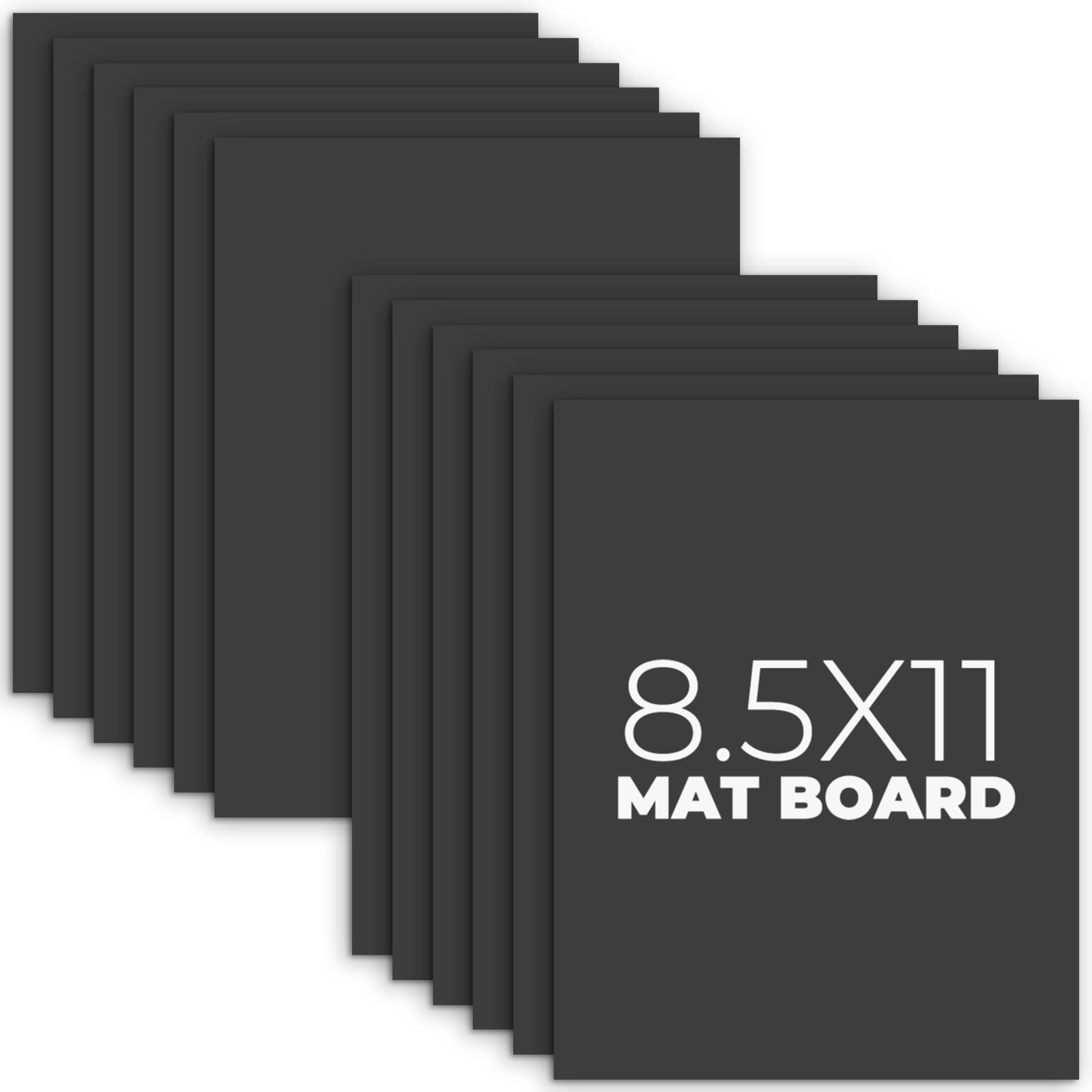 Frametory, Pack of 12 8.5x11 Uncut Mat Boards, Acid-Free Picture Backing Boards for Frames, Photos, Crafts (Black)