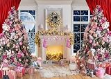 LTLYH 7x5ft Pink Christmas Photography Backdrop White Christmas Fireplace Photo Backdrop Xmas Tree Gift Background Snow Holiday Family Party Photo Studio Props 232