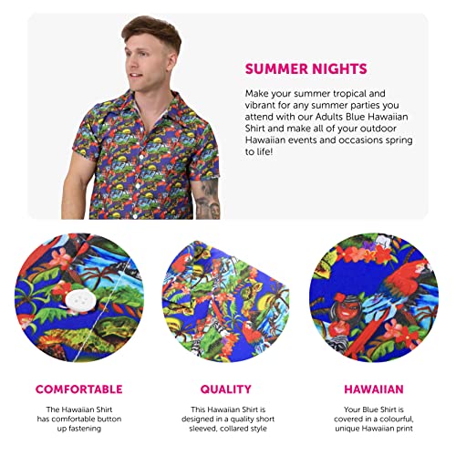Mens Hawaiian Shirt Blue - XXLarge - Blue Hawaii Tropical Short Sleeve Shirt - Fancy Dress - Summer Beach Party Wear - Image 2