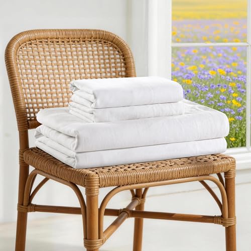 Image of 100% French Linen Sheet Set 4Pcs Deep Pocket 16 inch, Queen Size White