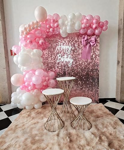 Image of Pink Shimmer Wall Backdrop 48 Panels Cover 6 x 8 Ft, Photo Backdrops for Wedding,Anniversary,Birthday,Party Decoration