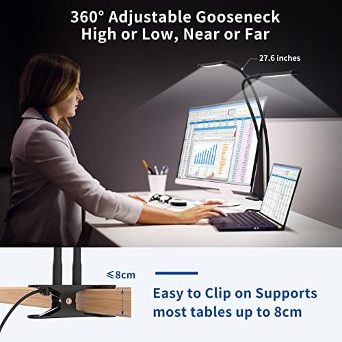 iZELL 77 LED Dimmable Desk Lamp - 3 Colour Temperatures & 10 Brightness Levels 2X 70cm Flexible Gooseneck with USB Charger, Easy Clip on Reading Light, Led Table Lamp, Work Lamp for Home/ Office