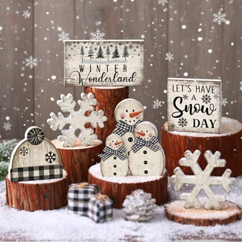 Amazon.com: Thyle 6 Pcs Winter Wooden Snowflake Table Decor Snowflake ...