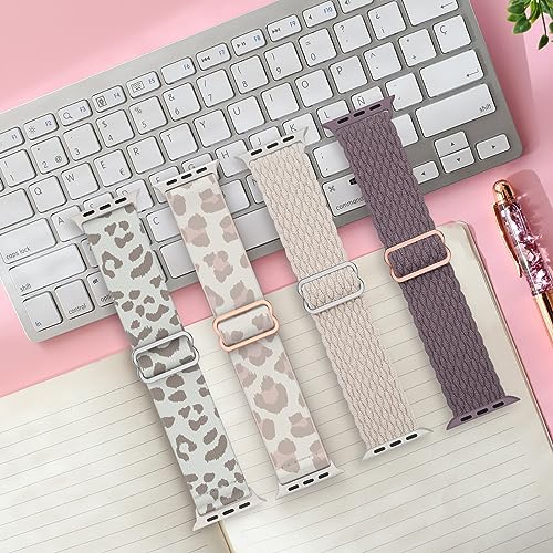 Image of Delidigi Stretchy Bands Compatible for Apple Watch Band Women 40mm 38mm 41mm 42mm 44mm 45mm 46mm 49mm, Nylon Braided Straps for iWatch Series 11 10 9 8 7 6 SE 5 4 3 Ultra 3 2 1