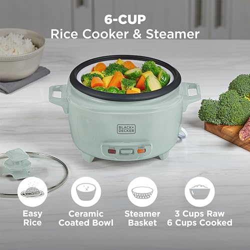 BLACK+DECKER 6-Cup Rice Cooker with Steaming Basket, Surf Spray - Image 2