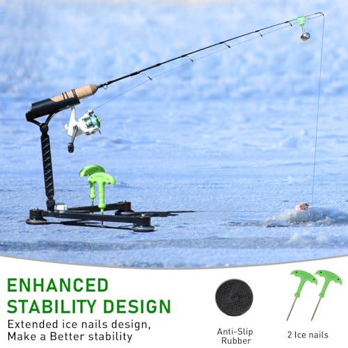QualyQualy Ice Fishing Rod Holder, Adjustable Fishing Rod Stand for Ground, Ice Pole Holder Rod Rack with Fishing Bells and Anchor (Rod Holder 1 Pack) — view 4