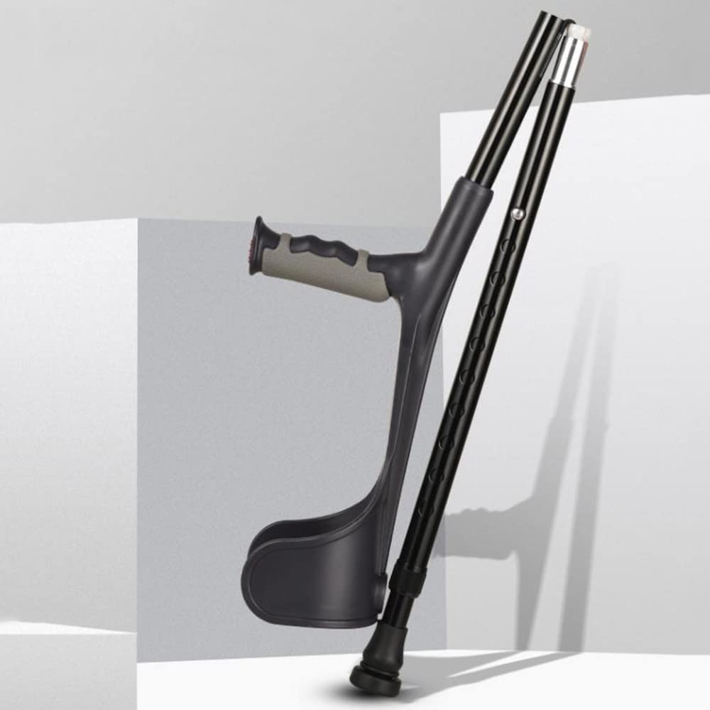 KADEUX Muleta De Antebrazo para Adultos, Muletas Ergonómicas para El Codo, Muletas De Aluminio, Ajustable En Altura, Muleta para Caminar Bastón Plegable Ayuda De Movilidad (Color : Black)