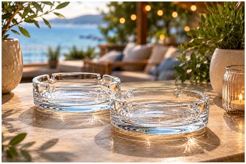 Topkapi 250.716 runde stabile Aschenbecher XL aus Glas Ø14 cm | 2er Set