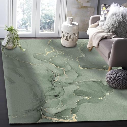Tapis de salon vert sauge aux lignes de marbre design moderne - 2