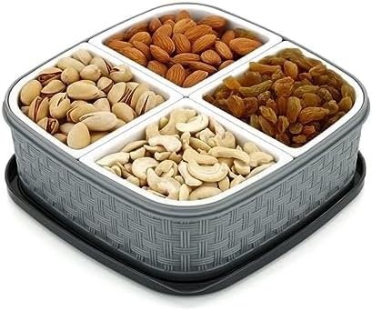 Moxstar Plastic Square 4 Sections Multipurpose Dryfruit Box Set, Multipurpose Box Set(Multi Colour)