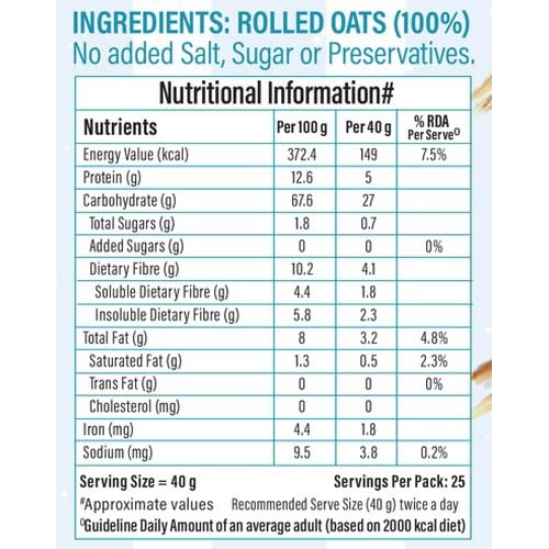 Bagrrys Oats, Cereal para Desayuno (1kg, Avena en Hojuelas) miniatura 3