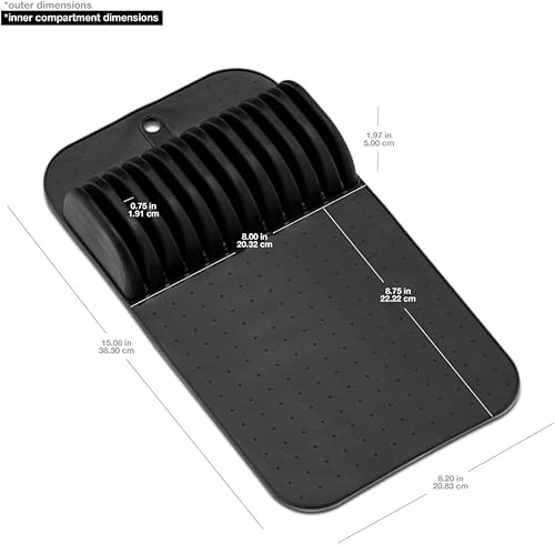 Miniatura 10 de Madesmart Tapete clásico de almacenamiento para cuchillos pequeños de 5 ranuras para cajones, bloque de cuchillos de cocina de agarre suave, carbono