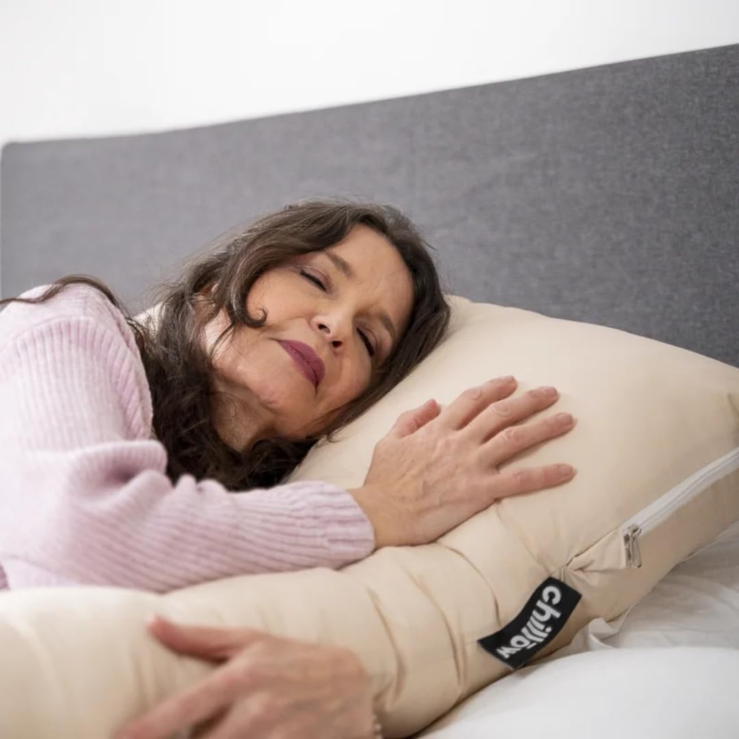 Chillow Original Körperkissen XXL - U-förmiges Schwangerschaftskissen & Seitenschläferkissen, ergonomische Stütze für Rücken, Hüfte, Knie & Kopf, Oeko-TEX, mit abnehmbarem Bezug (Beige (Baumwoll))