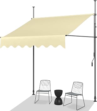 Manual Awning Canopy Outdoor Patio Garden Sun Shade Shelter with Hand Crank, Retractable & Adjustable Awning Canopy for Window, Door, Porch, Deck,Beige-1.5 * 1.2m