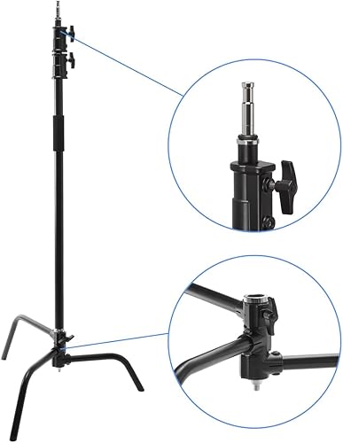 Miniatura 8 de Flashpoint Kit de soporte de luz C de 10.5 pies sobre base de tortuga con columna elevadora cargada por resorte de dos niveles, brazo de agarre de