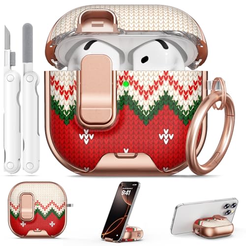 Image of for AirPod 4 Case, with Safty Lock & Phone Stand for Floral AirPod 4 Generation Case Cover for Women Girly, iPod 4 Cases with Keychain & Cleaner Kit -Red Checkered