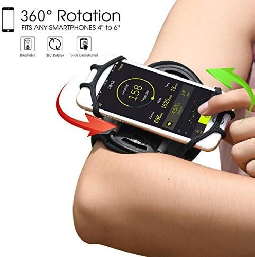 Sports Running Armband case for iPhone Xs/XS Max/XR/X/8/8 Plus/7 Plus/7/6S,Samsung Galaxy Note 9/8/S9 Plus/S8/S7/S6 Edge&4''-6.5''Phone,360 Rotable Cell Phone Armband with Key Holder (Black)