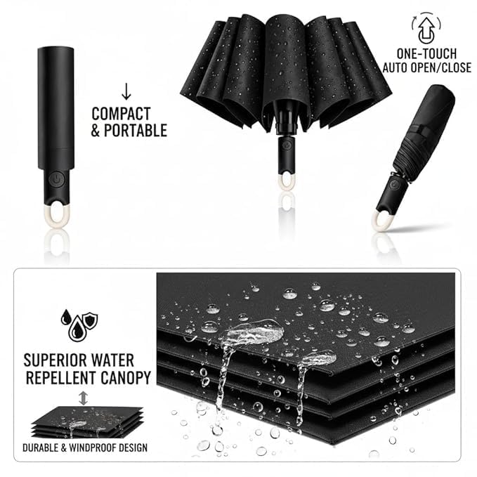 Image of Umbrella for Women | Umbrellas for Men | UV Coated 3 Fold Umbrella for Rain with Auto Open and Close Small Folding Travel-Foldable Windshield