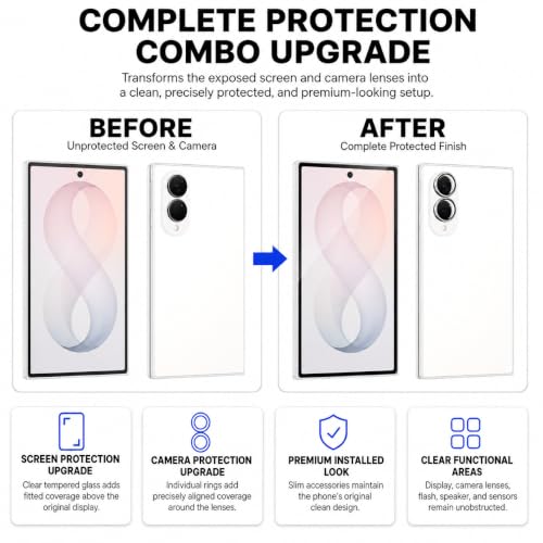 Image of FIRST MART Tempered Glass for Samsung Galaxy Z Fold 8 5G with Silver Camera Ring Guard & Installation Kit | HD Clear Edge-to-Edge Screen Protector, Scratch Resistant, Case-Friendly | Pack of 1