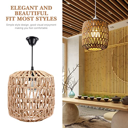 ibasenice Woven Pendant Lamp Handwoven Rattan Pendant Light Wicker Rattan Shades Chandelier Light Drum Shade Ceiling Lamp Shade for Home Restaurant Decoration - Image 5