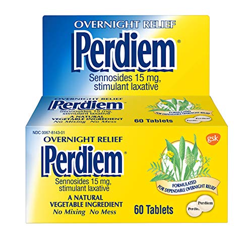 Perdiem Stimulant Laxative Tablets for Overnight Constipation Relief, Natural Laxative Made with a Vegetable Ingredient - White Unscented, 60 Count (Pack of 2)