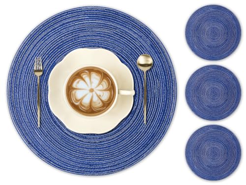 PECULA Round Braided Placemats 15inch, Placemats Set of 4 Non-Slip,