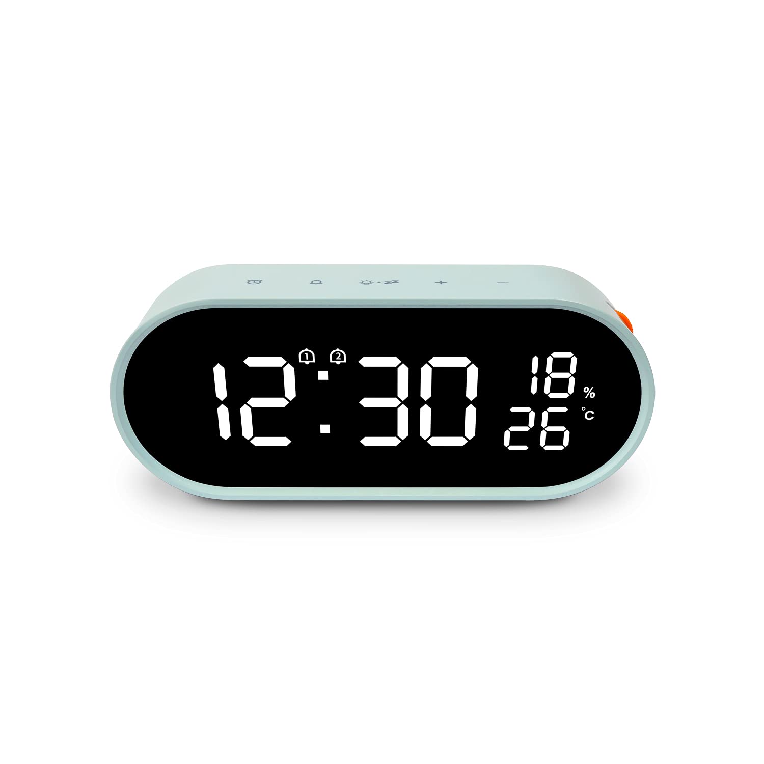 Reloj de espejo LED mooas Rolling Pop con cargador USB y alarma dual en color menta