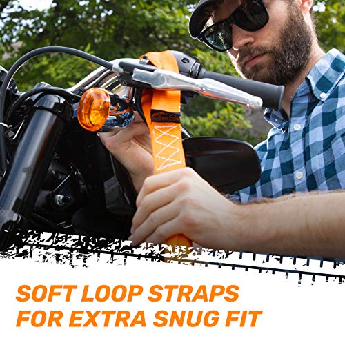 Image of Ratchet Straps by RoofPax (2-Pack) | Heavy Duty Motorcycle Tie downs Kit | 5,208 Break Strength | 1.6 inch x 8' Cargo Tiedowns For Heavy Loads | Padded Handles & Coated Chromoly | S Hooks w / 2 Soft Loops