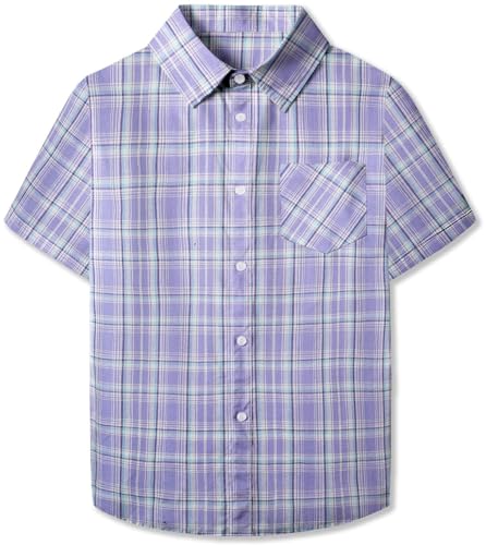 Image of SANGTREE Girls and Women Plaid Shirt Short Sleeve Button Down Summer Blouses Tops