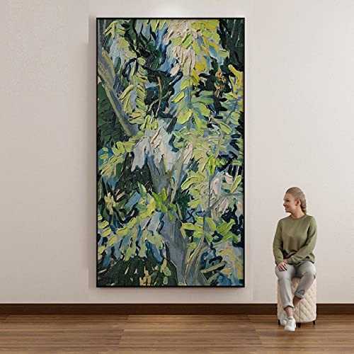 Peinture à l'huile faite main grand format vert abstrait de luxe