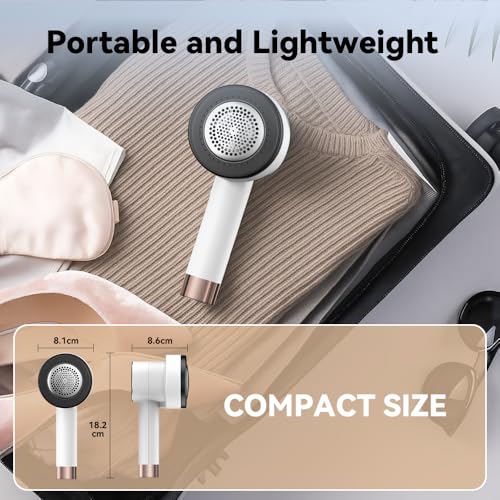 Fusselrasierer Elektrisch mit Cable USB- Aufladbar Fusselentferner mit 6 Edelstahlklingen,3 Geschwindigkeiten,LED-Anzeige,Lint Shaver für Kleidung Sofa Wolle (Weiß)