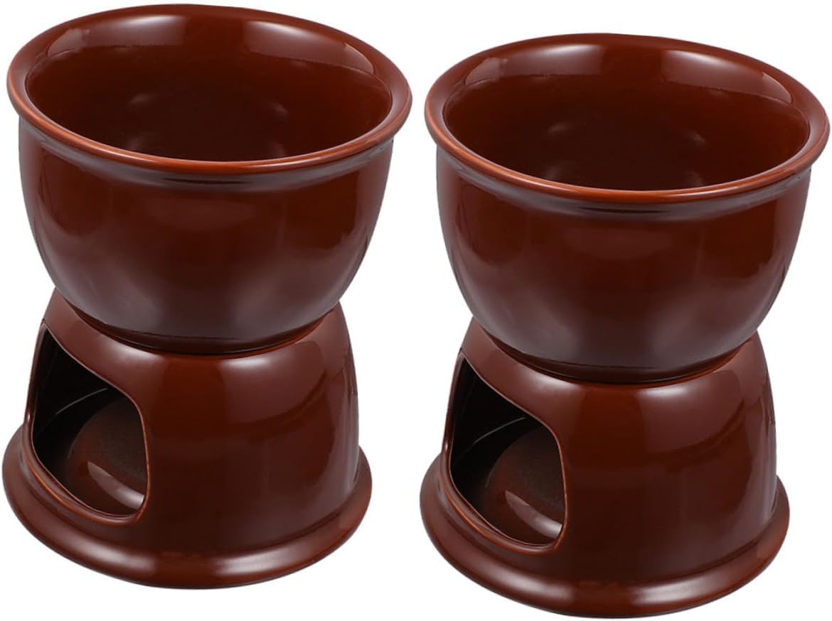 MAGICLULU 2pcs Ceramic Chocolate Melting Cup Cheese Fondue Pot Porcelain Cookware For Sweet Sauces And Dips Cake Pops Cookies Cakes Home Restaurants
