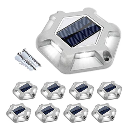 APONUO Solar Dock Lights Outdoor Waterproof, Driveway Lights Led Solar Powered Bright White 6 LEDs Outdoor Solar Dock Deck Lights for Marine Dock Stairs driveways (8 Packs)