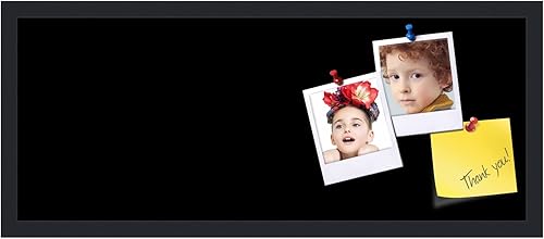 Miniatura 2 de PinPix Tablero de anuncios de corcho de 30 x 12 pulgadas. Este tablero decorativo enmarcado viene con un diseño negro sólido y un marco negro