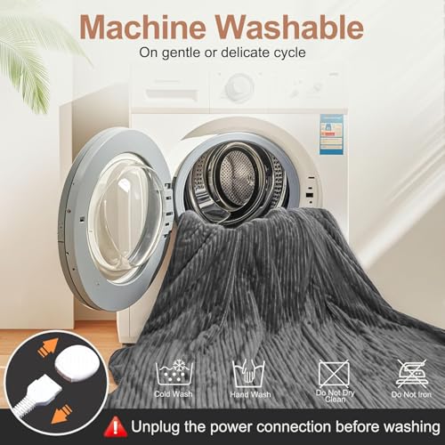 Image of Tefici Heated Blanket Throw Electric Blanket Throw,50 inchx60 inch Heating Blanket, 6 Levels Fast Heating, 1-4 Hours Auto Off, Soft Flannel to Sherpa,Machine Washable, ETL&FCC Certified Grey