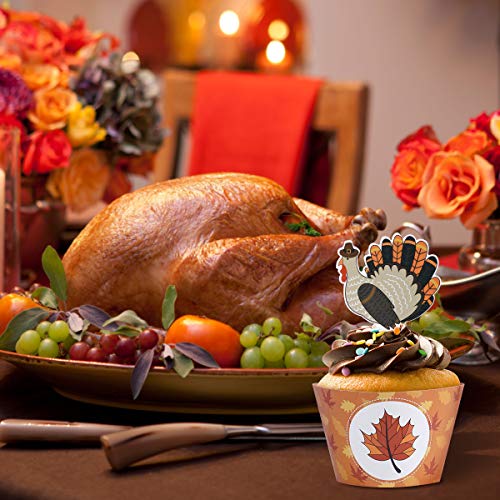 Bestoyard Thanksgiving Cupcake Toppers Wrappers Picks Thanksgiving Day Cupcake Decoration Party Supplies 48Pcs #TOP6