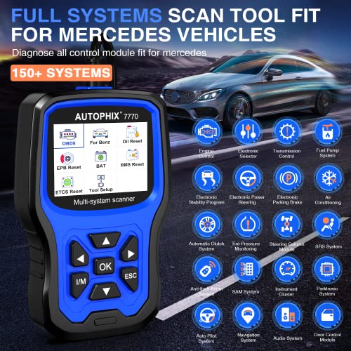 2023 Upgraded Autophix 7770 Full System Obd2 Scanner Fit For Mercedes Benz/Sprinter/Smart All Function Diagnostic Scan Tool With Battery Registration Oil Abs Sas Epb Tpms Etc Adblue Reset Code Reader #TOP1