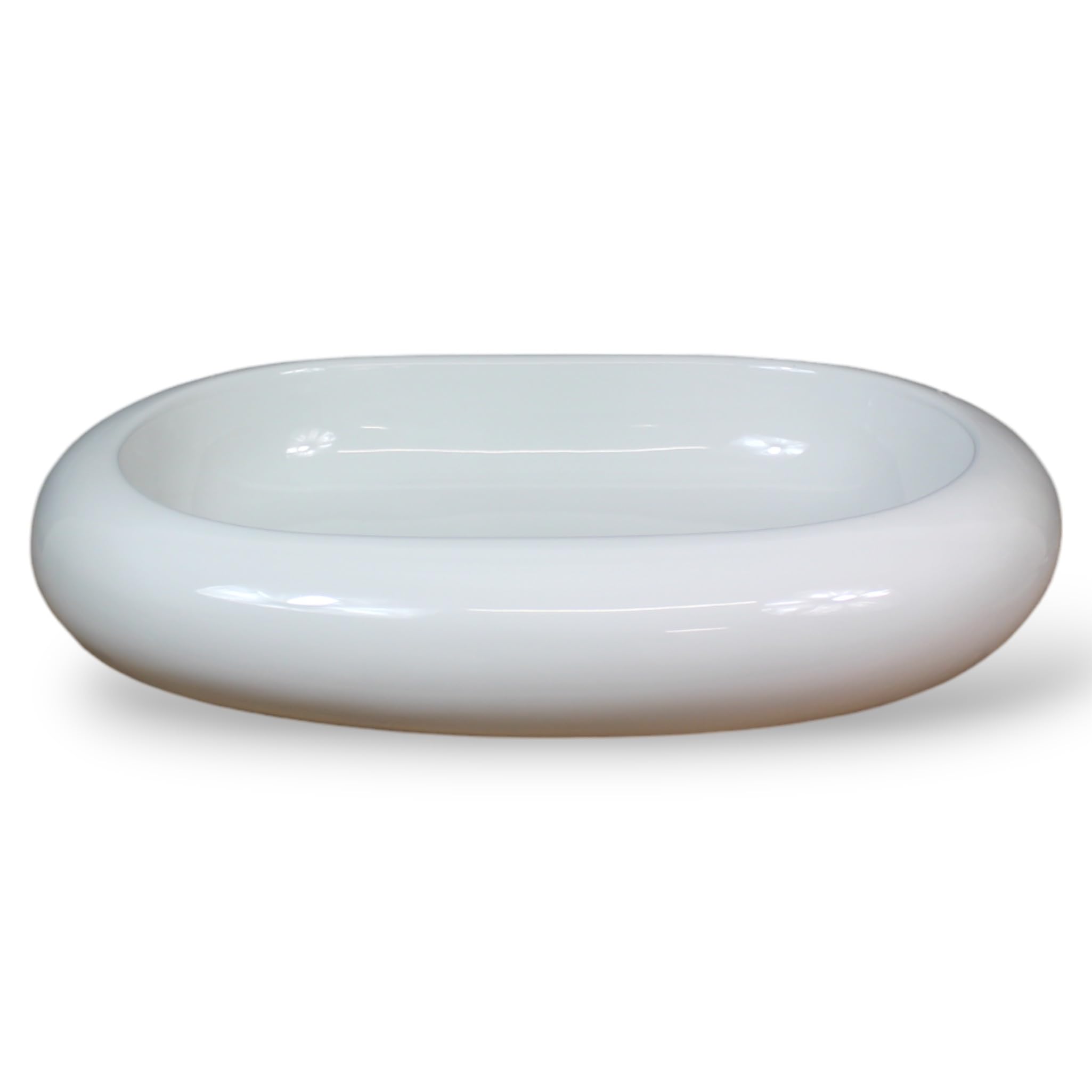 Lavabo ovale da appoggio 62 x 40 x 10 cm, allungato, arrotondato, in ceramica, bianco, moderno, grande