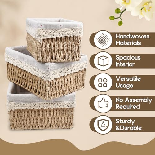 Aufbewahrungskorb Korb Spielzeug Aufbewahrung Badezimmer Körbchen Geflochten Wickeltisch Organizer Körbchen Kinderzimmer Boxen Basket Kleiner Korb 3er Set aus Gewebtem Recyclebarem