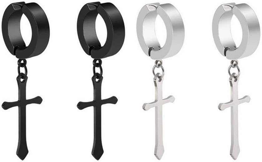 Non-Pierced Clip On Cross Dangle Hoop Earrings Set for Men Women No Piercing Ear Plug Jewelry for Easter Christmas