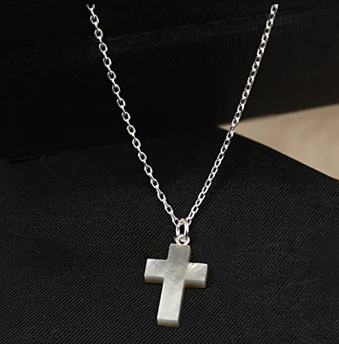 Natural Mother Of Pearl Cross Pendant Necklace, Handmade Jewelry, 925 Sterling Silver 16 + 2 Inch Adjustable Chain (Mother Of Pearl)4